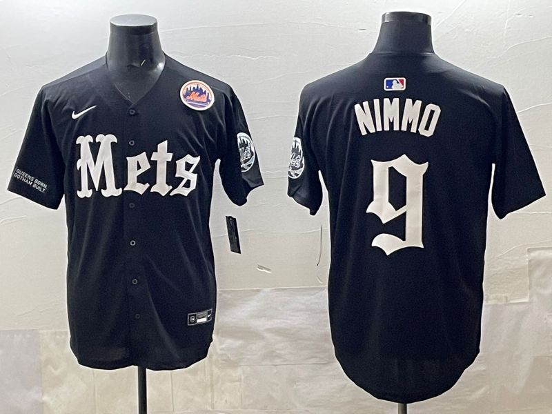 Men 2025 New York Mets #9 Nimmo Black Five generations Joint Name Nike MLB Jersey style 3